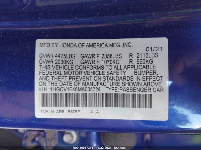 1HGCV1F46MA035724 Honda Accord Sport Special Edition