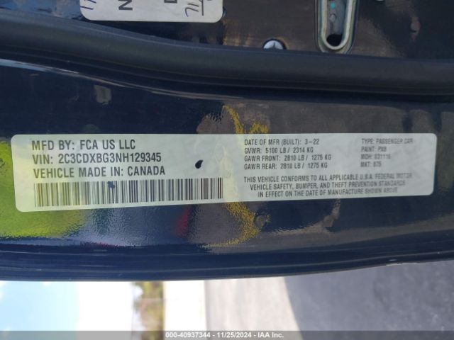 2C3CDXBG3NH129345 Dodge Charger Sxt Rwd