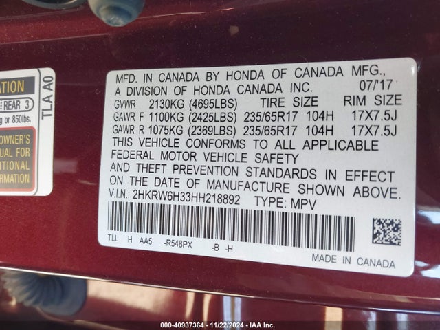 Honda CR-V LX 2017 2HKRW6H33HH218892 Image 9