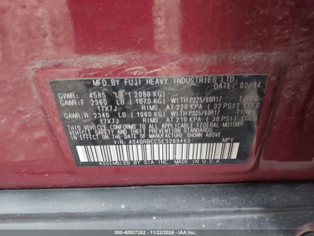 4S4BRBCC5E3289460 Subaru Outback 2.5i Premium