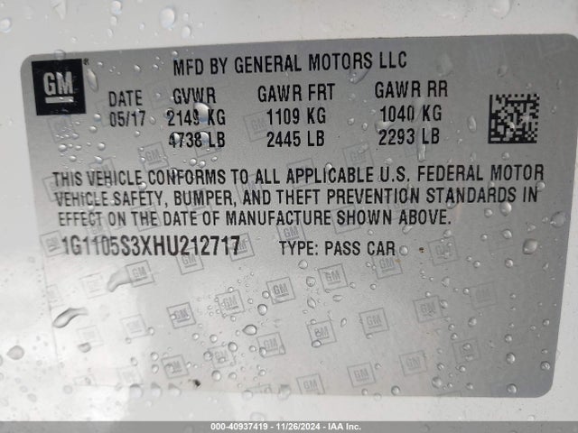 Chevrolet IMPALA 1LT 2017 1G1105S3XHU212717 Image 9