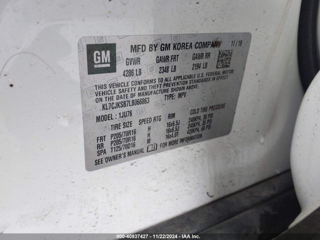KL7CJKSB7LB066863 Chevrolet Trax Fwd Ls