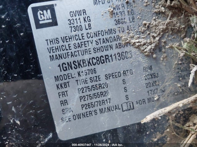 Chevrolet Tahoe Lt 2016 1GNSKBKC8GR113603 Image 9