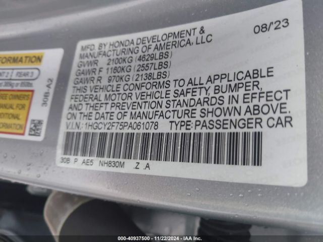 1HGCY2F75PA061078 Honda Accord Hybrid Sport-l