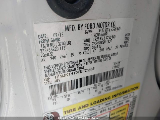 1FMJK1HT0FEF28485 Ford Expedition El Xlt