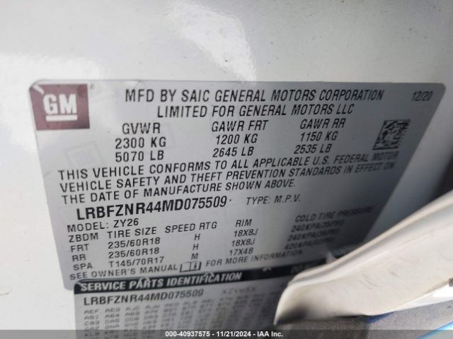 LRBFZNR44MD075509 Buick Envision Fwd Essence