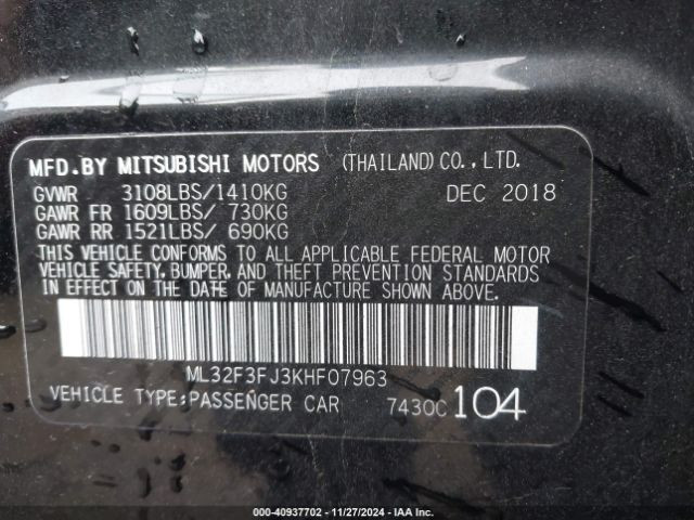 ML32F3FJ3KHF07963 Mitsubishi Mirage G4 Es