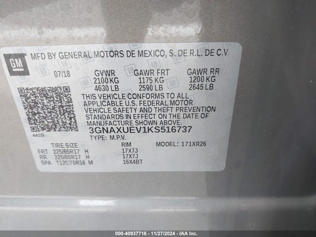 Chevrolet EQUINOX LT 2019 3GNAXUEV1KS516737 Image 9
