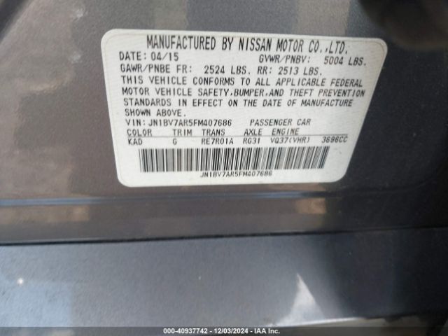 JN1BV7AR5FM407686 Infiniti Q50 Premium