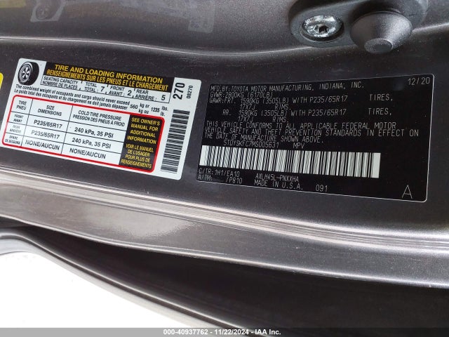 Toyota SIENNA XLE 2021 5TDYSKFC7MS005631 Image 9