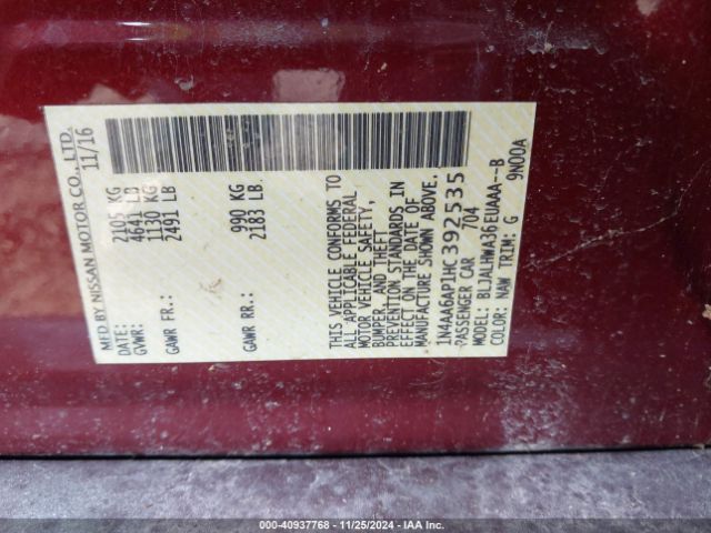 1N4AA6AP1HC392535 Nissan Maxima 3.5 Platinum