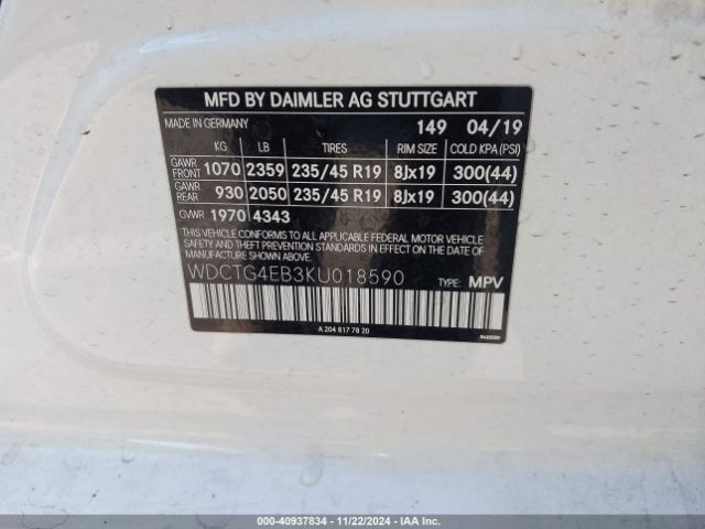WDCTG4EB3KU018590 Mercedes-Benz GLA 250