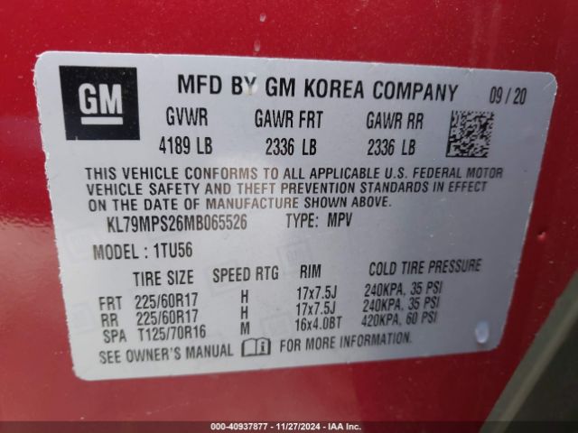 KL79MPS26MB065526 Chevrolet Trailblazer Fwd Lt