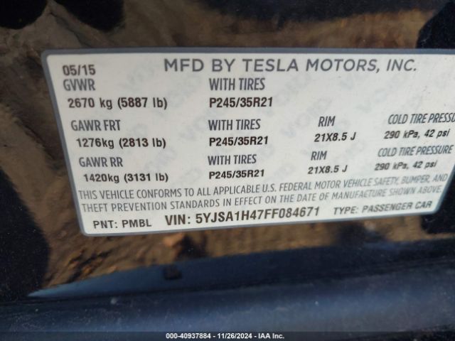 5YJSA1H47FF084671 Tesla Model S 85d/p85d