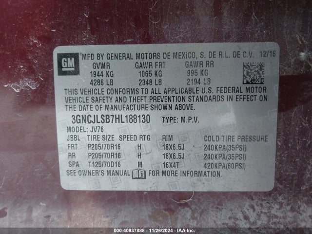 Chevrolet Trax Lt 2017 3GNCJLSB7HL188130 Image 9