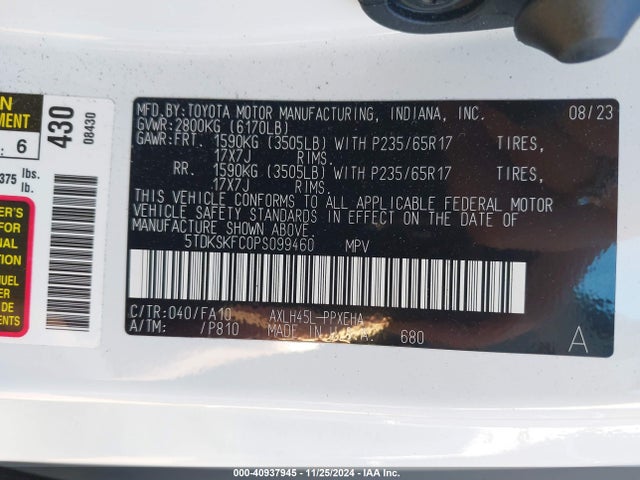 5TDKSKFC0PS099460 Toyota SIENNA LE