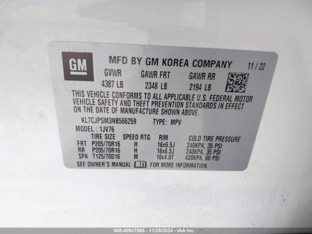 KL7CJPSM3NB566259 Chevrolet Trax Awd Lt