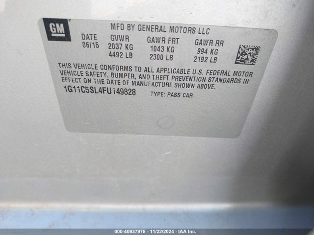 Chevrolet MALIBU 1LT 2015 1G11C5SL4FU149828 Image 9