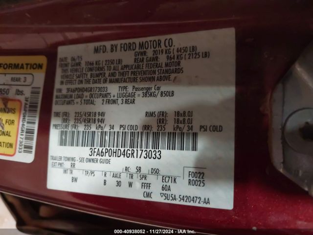 3FA6P0HD4GR173033 Ford FUSION SE