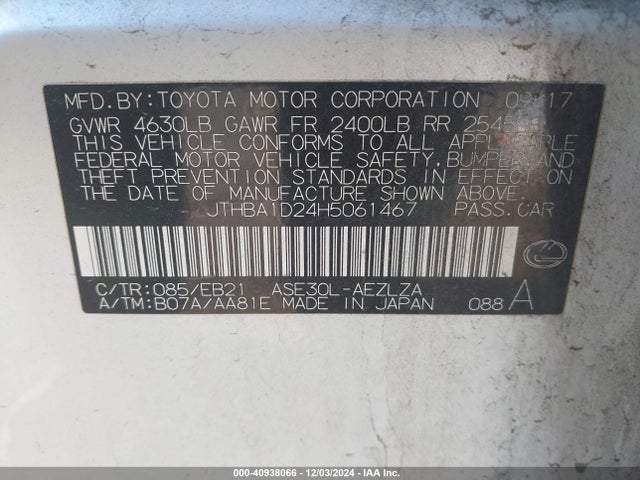 JTHBA1D24H5061467 Lexus IS 200T