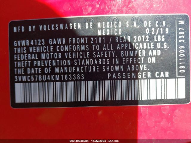 3VWC57BU4KM163383 Volkswagen Jetta 1.4t R-line/1.4t S/1.4t Se