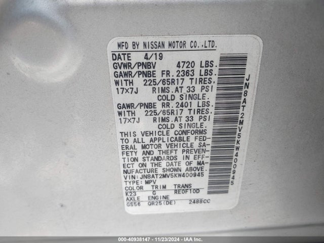 Nissan ROGUE SV 2019 JN8AT2MV5KW400945 Image 9