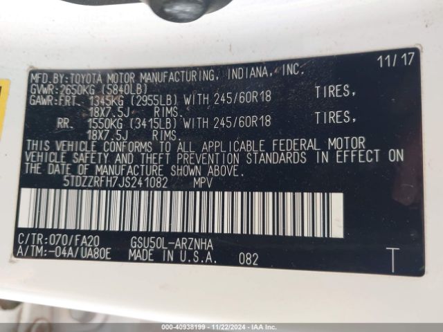 5TDZZRFH7JS241082 Toyota Highlander Le Plus