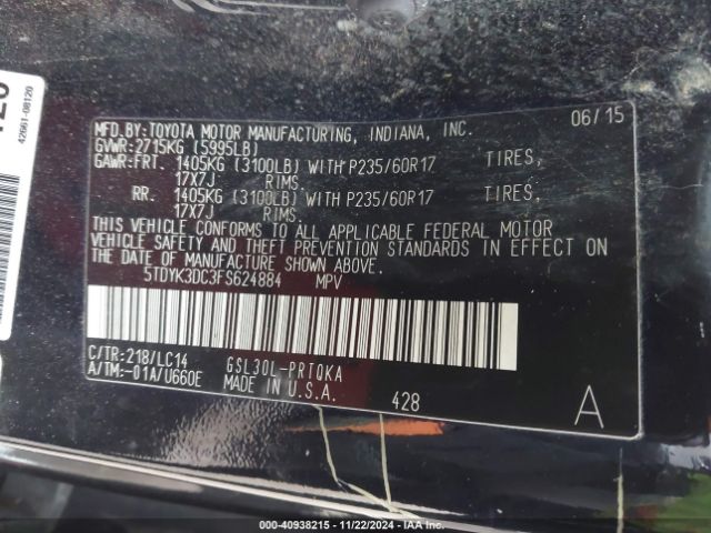 5TDYK3DC3FS624884 Toyota Sienna Xle/limited