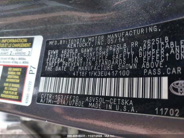 4T1BF1FK3EU417100 Toyota CAMRY SE