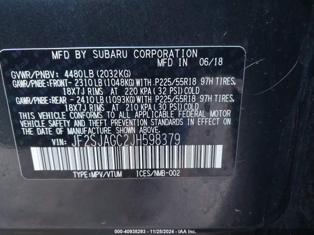 Subaru Forester 2.5i Premium 2018 JF2SJAGC2JH598379 Image 9