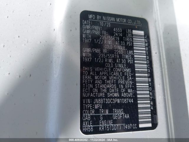 JN8BT3DC3PW108744 Nissan Rogue Platinum Fwd