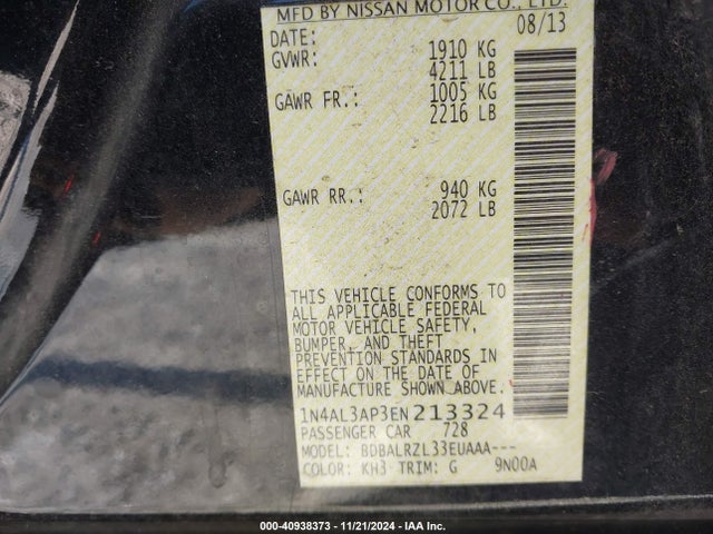 Nissan Altima 2.5 S 2014 1N4AL3AP3EN213324 Image 9