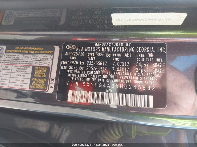 KIA Sorento 2.4l Lx 2017 5XYPG4A3XHG245632 Image 9