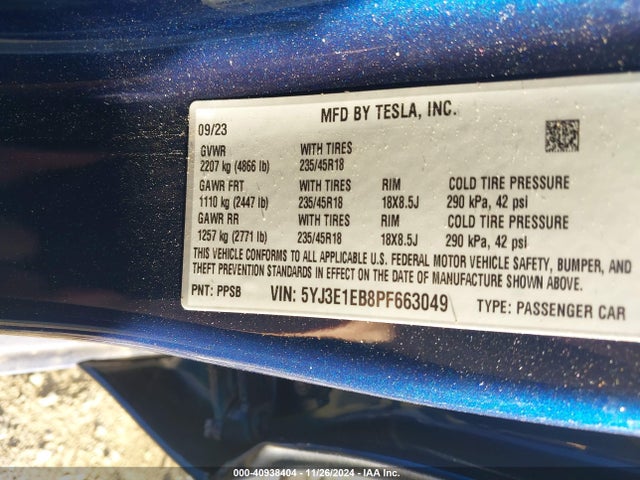 2023 TESLA MODEL 3 5YJ3E1EB8PF663049 Photo 8