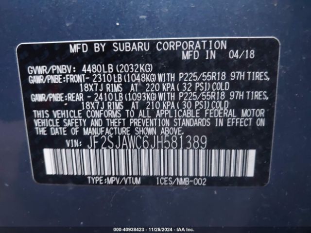 JF2SJAWC6JH581389 Subaru Forester 2.5i Touring