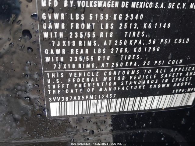 3VV3B7AX5PM112457 Volkswagen Tiguan 2.0t Se