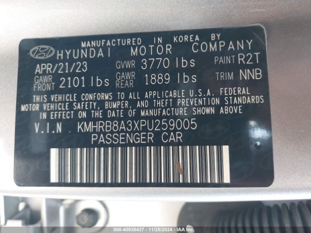 KMHRB8A3XPU259005 Hyundai Venue Se
