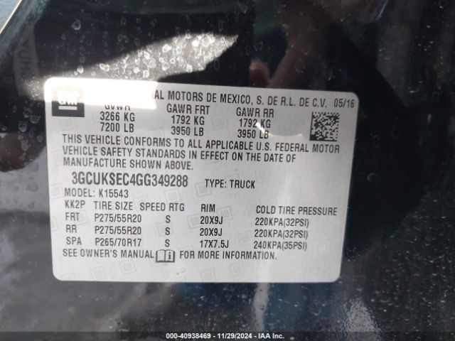 3GCUKSEC4GG349288 Chevrolet Silverado 1500 1lz
