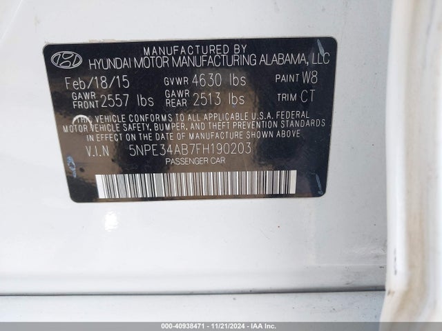 Hyundai Sonata Limited 2.0t 2015 5NPE34AB7FH190203 Image 9