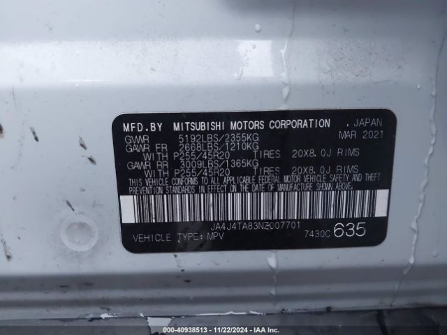 JA4J4TA83NZ007701 Mitsubishi Outlander Es 2.5