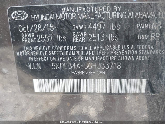 Hyundai Sonata Sport 2016 5NPE34AF5GH333718 Image 9