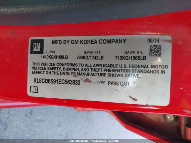 KL8CD6S91EC563833 Chevrolet Spark 1lt Auto