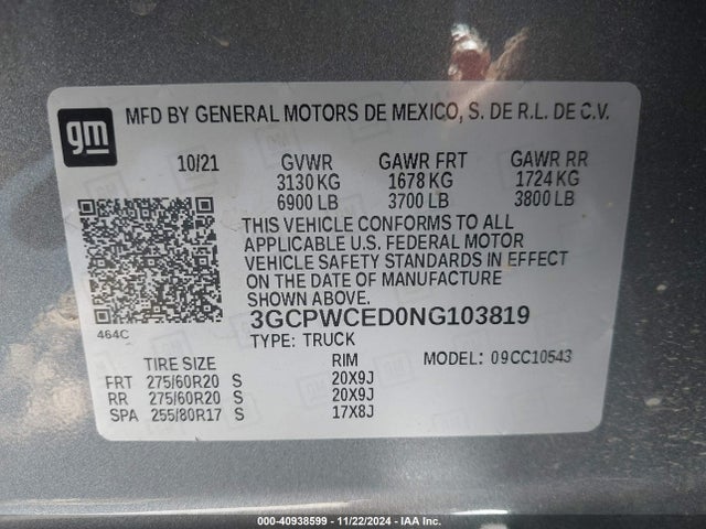 3GCPWCED0NG103819 Chevrolet Silverado 1500 Ltd 2wd  Short Bed Lt