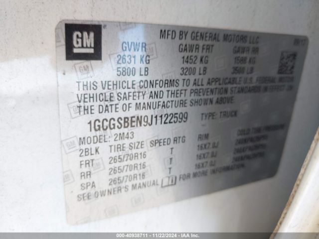 1GCGSBEN9J1122599 Chevrolet Colorado Wt