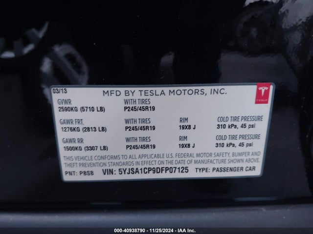 2013 TESLA MODEL S 5YJSA1CP9DFP07125 Photo 8