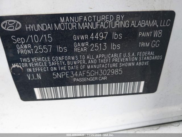 5NPE34AF5GH302985 Hyundai Sonata Limited