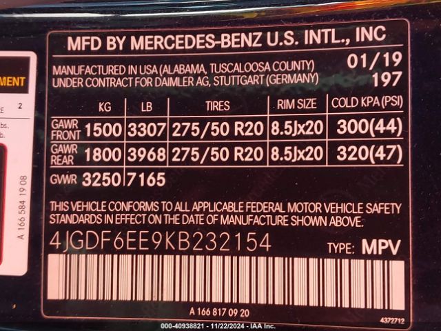 4JGDF6EE9KB232154 Mercedes-Benz Gls 450 4matic