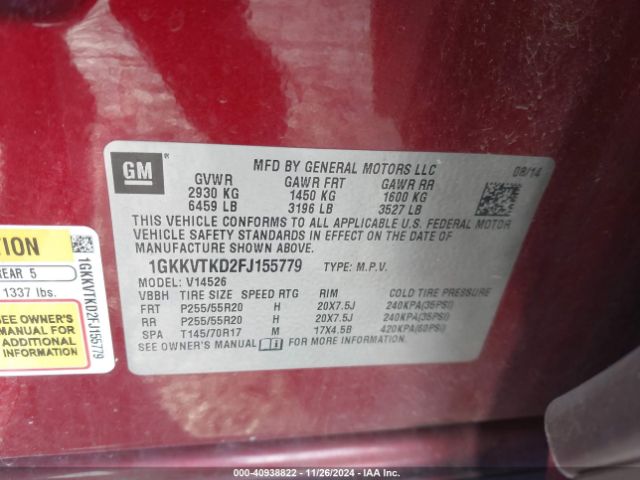 1GKKVTKD2FJ155779 GMC Acadia Denali
