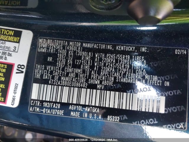 4T3ZA3BB0EU086482 Toyota VENZA LE