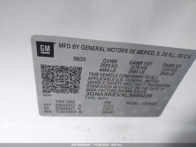 3GNAXKEVXLS690229 Chevrolet Equinox Fwd Lt 1.5l Turbo